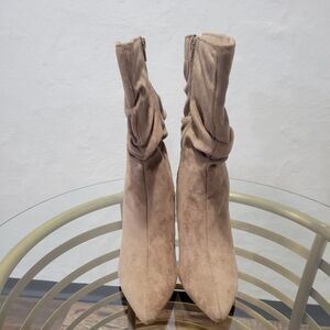 Ruched Faux Suede Heeled Zipper Boots